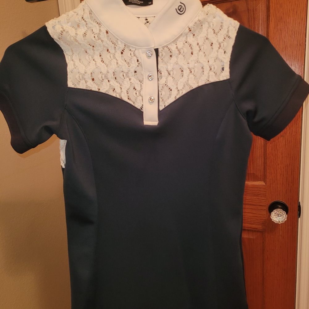 Equestrian Stockholm XS Navy and White Lace Short Sleeve Top